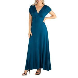 24seven Womens Empire Waist Maxi Dress, Blue, NWT